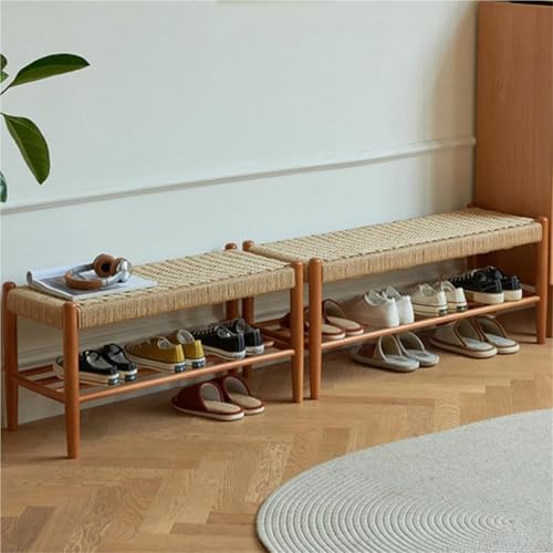 Banc de rangement meuble à chaussures rotin bois massif double couche