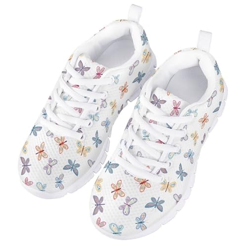Children's Butterfly Sneaker Soft Lightweight Non-Slip Athletic Hiking Shoes for Big Kids Breathable Lace-Up Walking Sneaker for Litter Kids US 11-5