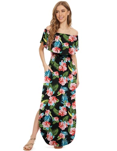 Image of LILBETTER Womens Off The Shoulder Ruffle Party Dresses Side Split Beach Maxi Dress