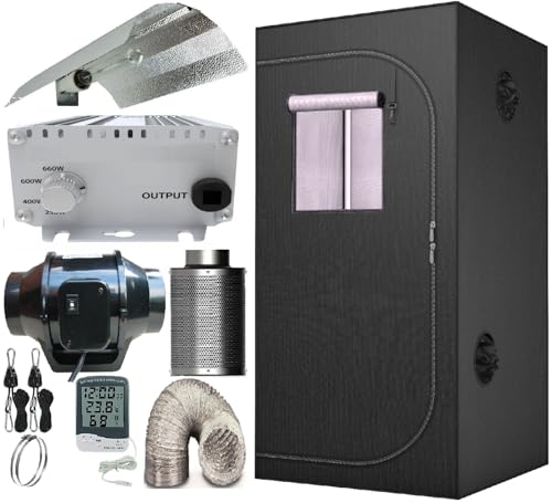 Complete Indoor Hydroponics Growing Kit with Grow Tent, 600 Watt HPS Light, Carbon Filter, Fan (80 x 80 x 160 cm)
