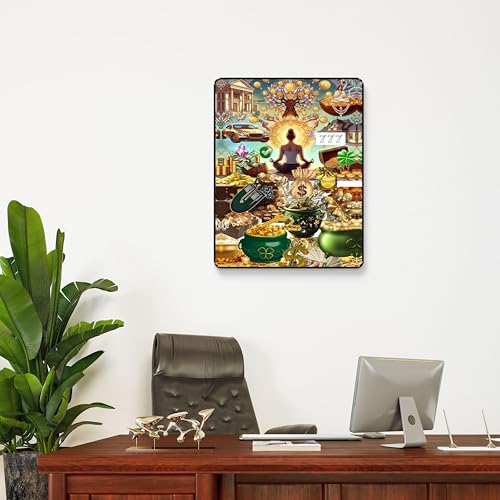 Image of SAF Money Manifestation Vision Board Wall Art | Golden Wealth Attraction Poster | Black Frame Sparkle Lamination | Positive Energy Abundance Decor Painting (14 Inch x 11 Inch) K-36121