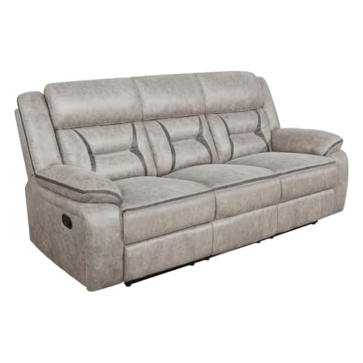 Coaster Home Furnishings - Greer - Fabric - Upholstered Motion Reclining Sofa with Drop-Down Console Stainless Steel Cupholders - Living Room - 30-Inch - Taupe - 651351