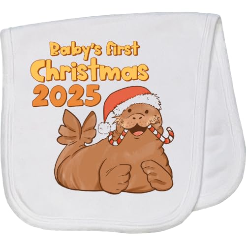 inktastic Baby's First Christmas 2025 Walrus Baby Burp Cloth White 46d2f