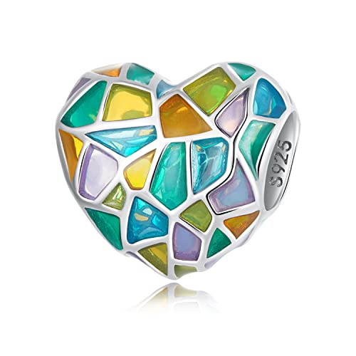 Abalorio de plata de ley 925 con diseño de corazón y vidriera de iglesia para pulsera