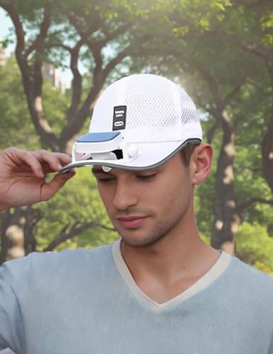 Image of Mens Baseball Cap with Solar Fan, Summer UV Protection Wide Brim Sun Hat Mesh Beach Hats, Solar Powered /USB Charging