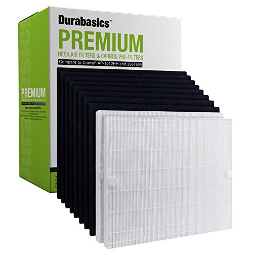 Durabasics Coway AP-1512HH Replacement Set | 2 HEPA Filters & 8 Pre-Cut Carbon