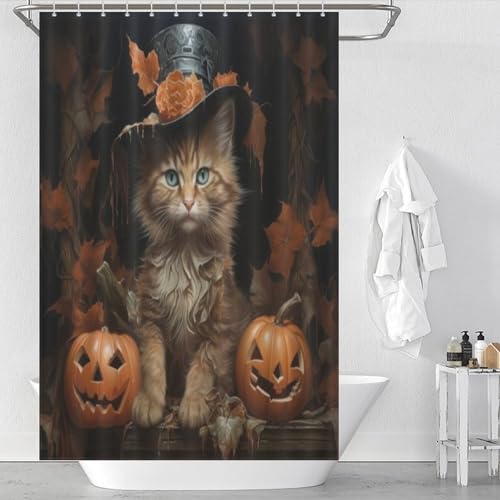 Rideau de douche Halloween citrouille en polyester imperméable pour bain