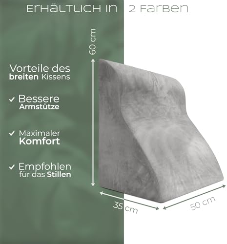 WELL B4 Ergonomisches Lesekissen für Bett und Sofa – Bequemes Rückenkissen mit Memory Foam – Verwendbar als Reflux Kissen, Keilkissen Bett, Bettkissen Rückenlehne im Sitzen und Liegen, GRAU