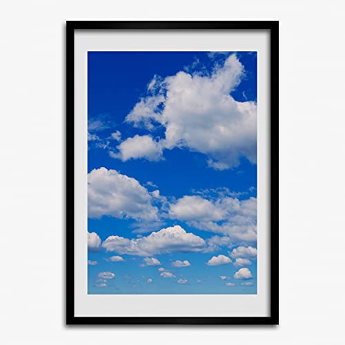 Tableau cadre en bois 50x70 cm avec affiche moderne de nuages décorative pour salon et chambre