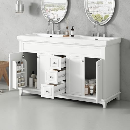 Virubi 60' Double Bathroom Vanity with 2 Sinks, Soft Closing Drawers and Doors, Modern Wood Bathroom...