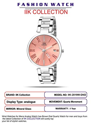 Image of IIK COLLECTION Watch for Women Round Studded Dial |Day and Date Quartz Movemnet |Long Battery Life|Stainless Steel Bracelet Chain Strap|Double Lock Clasp Safety Watches for Girls
