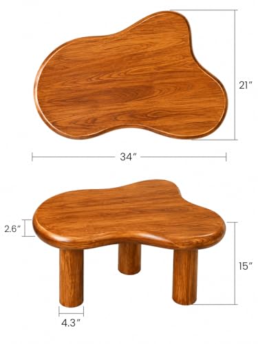 Image of Coffee Table for Living Room Solid Wood Center Teapoy Table with Thick Round Legs | Wooden Tea Table Sofa Side Table for Home Decor & Office Furniture (Honey Finish)