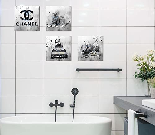Image of Meetdeceny Fashion Wall-Art For Bedroom Women - Black And White Bathroom Decor Wall Art - Fashion Book Stack Grey Painting Canvas Artwork Size 10 inchx10 inch 4 Pieces Ready To Hang