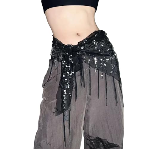 Belly Dance Hip Scarf for Women - Sequins Fringe Scarf Dance Waist Chain, Jazz Hiphop Dance Belt Triangle Belt