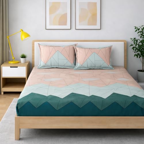 Image of 350 TC Premium Heavy Cotton Feel Elastic Fitted Bedsheet King Size with 2 Pillow Covers || Double Bed with All Around Elastic (Pastel Green, Fitted - 72 inchx78 inch King)