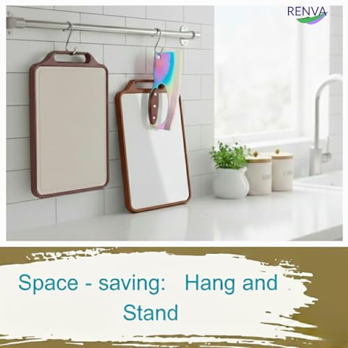Image of RENVA Stainless Steel Cutting Board,Double Sided Steel Cutting Boards for Kitchen and Premium Carbon Stainless Steel Chef Knife Set with Wooden Handle(Brown, Chopping Board with Knife)