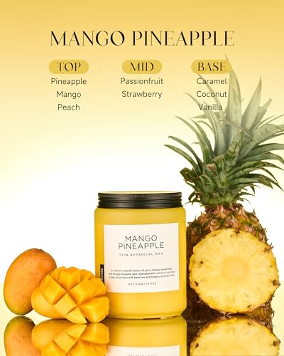 M&SENSE Mango Pineapple Tropical Scented Candle, 19.4oz Non Toxic Natural Soy Wax 110 Hours Long Lasting Burn Fruit Scent Summer Gifts for Housewarming, 2 Wick Aromatherapy Candle for Family Friends - Image 3