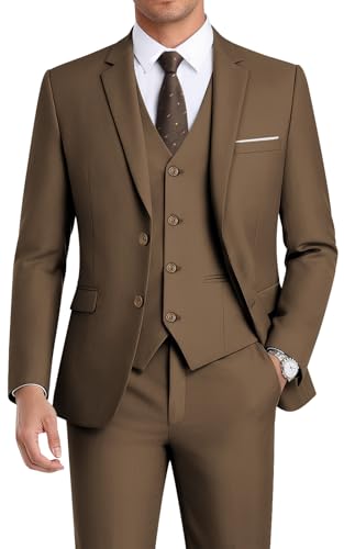 Image of WEEN CHARM Men's 3-Piece Slim Fit Suit Set-2-Button Blazer,Vest & Pants-Formal Wedding,Prom,Party & Business Tuxedo