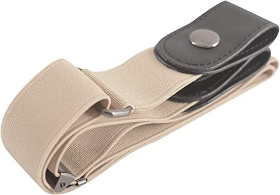 Invisible Buckle-less Jeans Belt with Ring Adjustable Buckle Free Waist Belt Elastic Belt for Jeans Pants Skirts Women or Men (BEIGE)-image-32