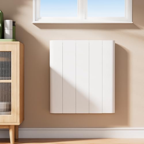 EMKE Radiador Eléctrico Inteligente 700W Blanco – WiFi, Programable 24h/7D, Pantalla LCD, Montaje en Pared o de Pie, Múltiples Modos, Seguridad Infantil, 453×500×60 mm