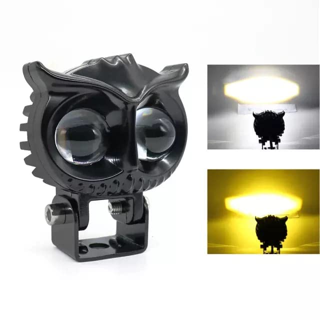Image of Hjg Owl Fog Lights: 2-In-1 Spot & Flood + Laser Fog | Yellow & White Auxiliary | Bike /Car /Thar /Jeep | Pack Of 2 - Led