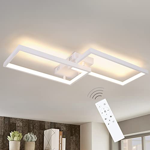 CBJKTX Deckenlampe LED Deckenleuchte Dimmbar mit Fernbedienung 40W Schlafzimmer Weiß Wohnzimmerlampe aus Metall Modern Design Schlafzimmerlampe