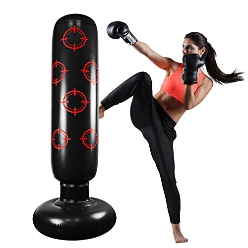 Kids Punching Bag, Inflatable Punching Bag 63Inch Freestanding Punching Bag with Stand Adults/Kids Standing Boxing Bag for Practicing Kickboxing MMA (Black)