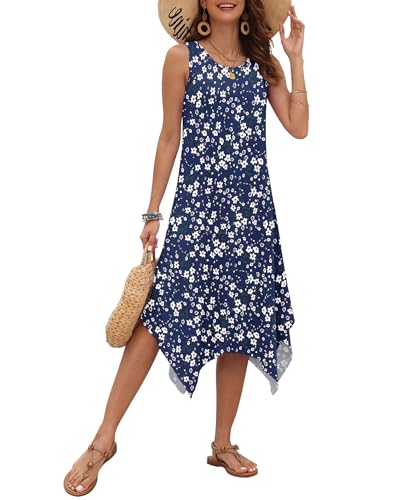 Image of AUSELILY Women's Summer Dresses Casual Sleeveless Midi Tank Beach Dress | Women's Asymmetrical Hem Sundress with Side Pockets, Great for Beach, Vacation & Daily Wear