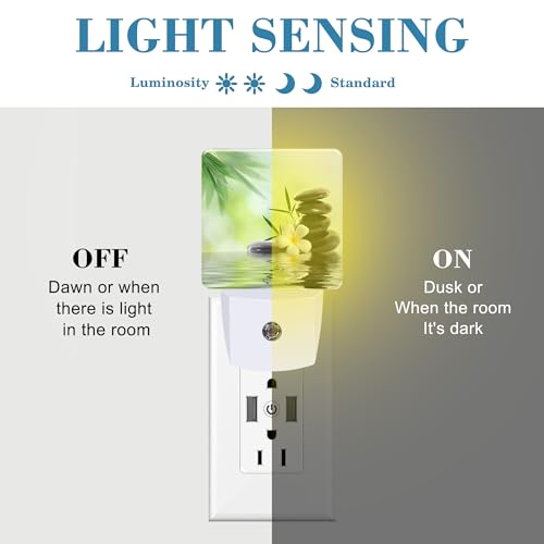 Image of Plug in Night Lights Spa Concept Zen Stones Nightlight Plug Into Wall Dusk to Dawn Sensor LED Night Light for Kid Girls Boys Women Men Room Decor, Hallway, Kitchen, Bathroom, Nursery, Stairs