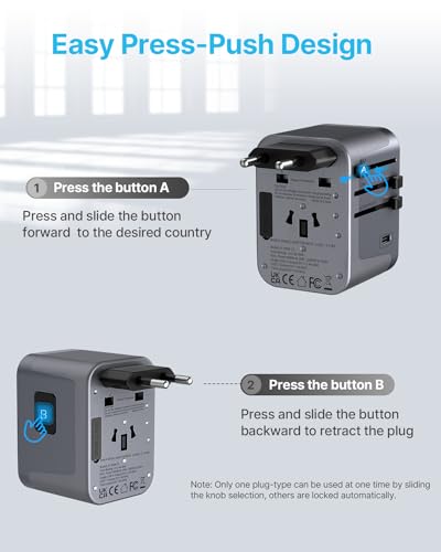 Image of Universal Travel Adapter, VINTAR International Power Adapter with 6A 3 USB C and 2 USB Ports, All in One Travel Essentials Plug Adapter, Worldwide Outlet Converter for Europe UK USA AUS(Type C /G /A /I)