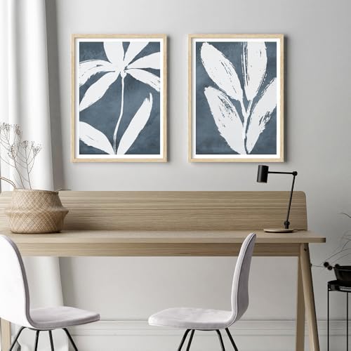 Image of COLOSSAL ART HOUSE Set of 2 botanical wall art paintings for living room & wall painting for bedroom wall decor - (10x13 Inch framed poster, Paintings for home decor)