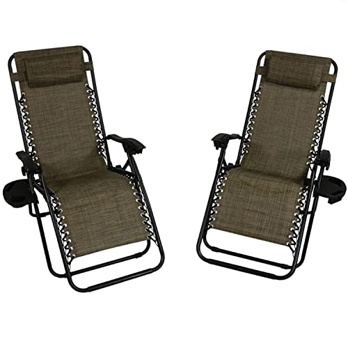 Sunnydaze Xl Folding Zero Gravity Chair With Pillow And Cup Holder - Dark Brown - Set Of 2 #TOP2