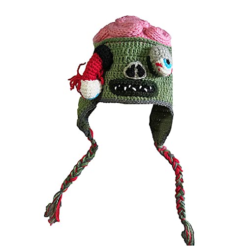 SUNONE11HKA Zombie Eyes Knitted Beanies Party Halloween Costume Accessory Hats Cosplay Tassel Brain Head Caps