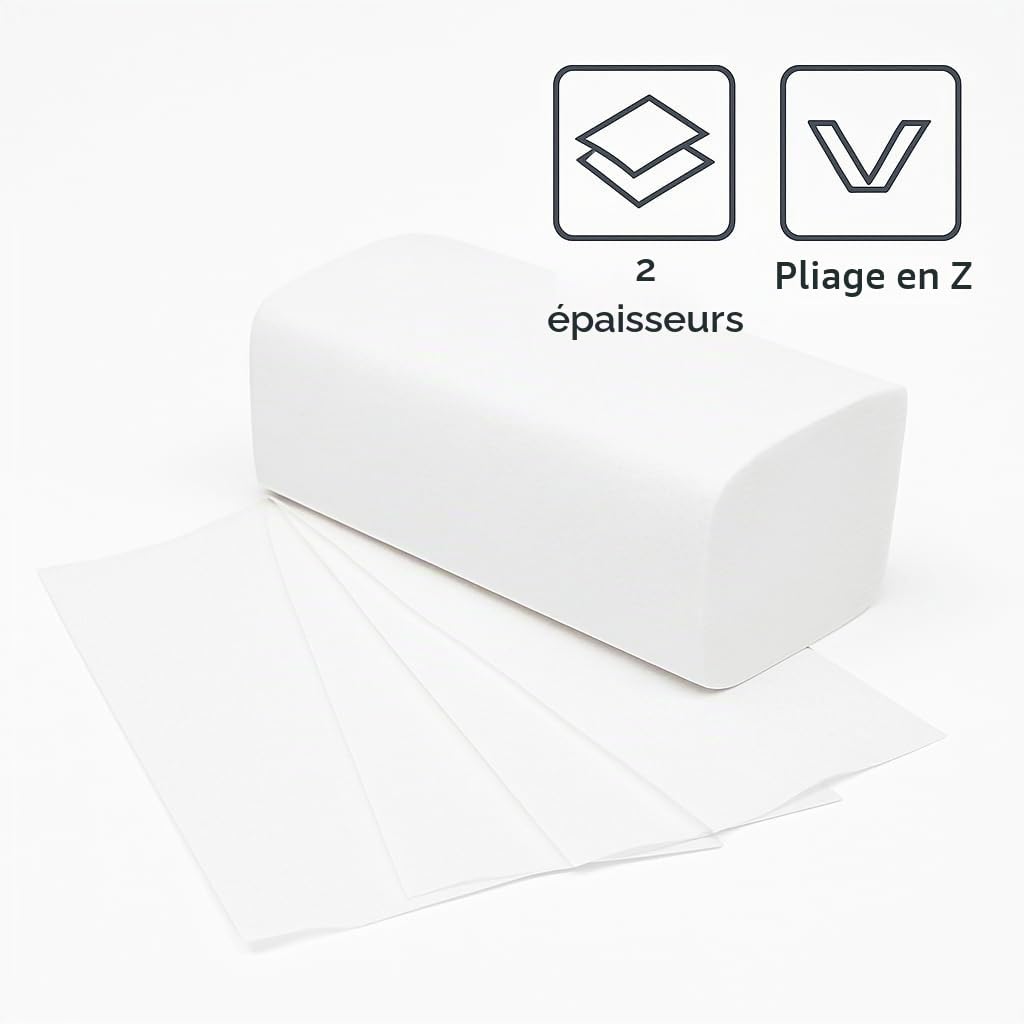 Lot de 4 000 serviettes en papier pliées en V / pliage ZZ 24 x 21 cm – 2 épaisseurs, ultra blanches & hygiéniques, extra absorbantes et indéchirables – Idéal pour la restauration, le bureau et les