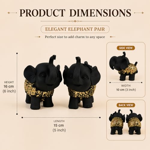 Image of HindCraft Elephant Showpiece Set for Home Decor - Lucky Elephant Pair Statue for Living Room, Office Desk, Table Decor, Feng Shui Decorative Figurines, Gift Item