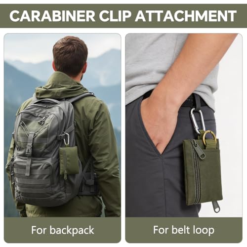 Image of Proberos Tactical Mini Zipper Pouch, 1Pcs, Nylon EDC Coin Purse with Carabiner Clip for Keys, Cards, Cash and Small Tools, 10x9cm