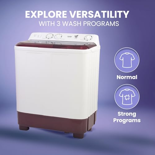 Image of Haier 7 Kg 5 Star Semi Automatic Top Load Washing Machine with Anti Bacterial Cross Pulsator and Spray Function (HTW70-1187BTN, Anti Rat Mesh, Magic Filter, Castors, Burgundy)