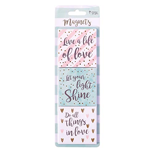 Christian Art Gifts Pink/Teal Refrigerator Magnets | Live A Life of Love | Sparkle Collection Inspirational Fridge Magnet Set/3-2.5”