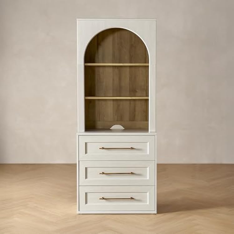mopio Blake Storage Cabinet with Hutch, Sideboard Buffet Cabinet with Storage, Kitchen Pantry Organizer, Coffee Bar Station, Trophy Display Case with Door & Shelf for Living Room (White Oak Dresser)