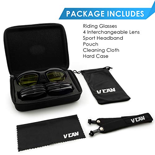 Vcan Polarized Motorcycle Riding Sunglasses Black Frame With 4 Lens Kit For Outdoor Activity Sport #TOP1