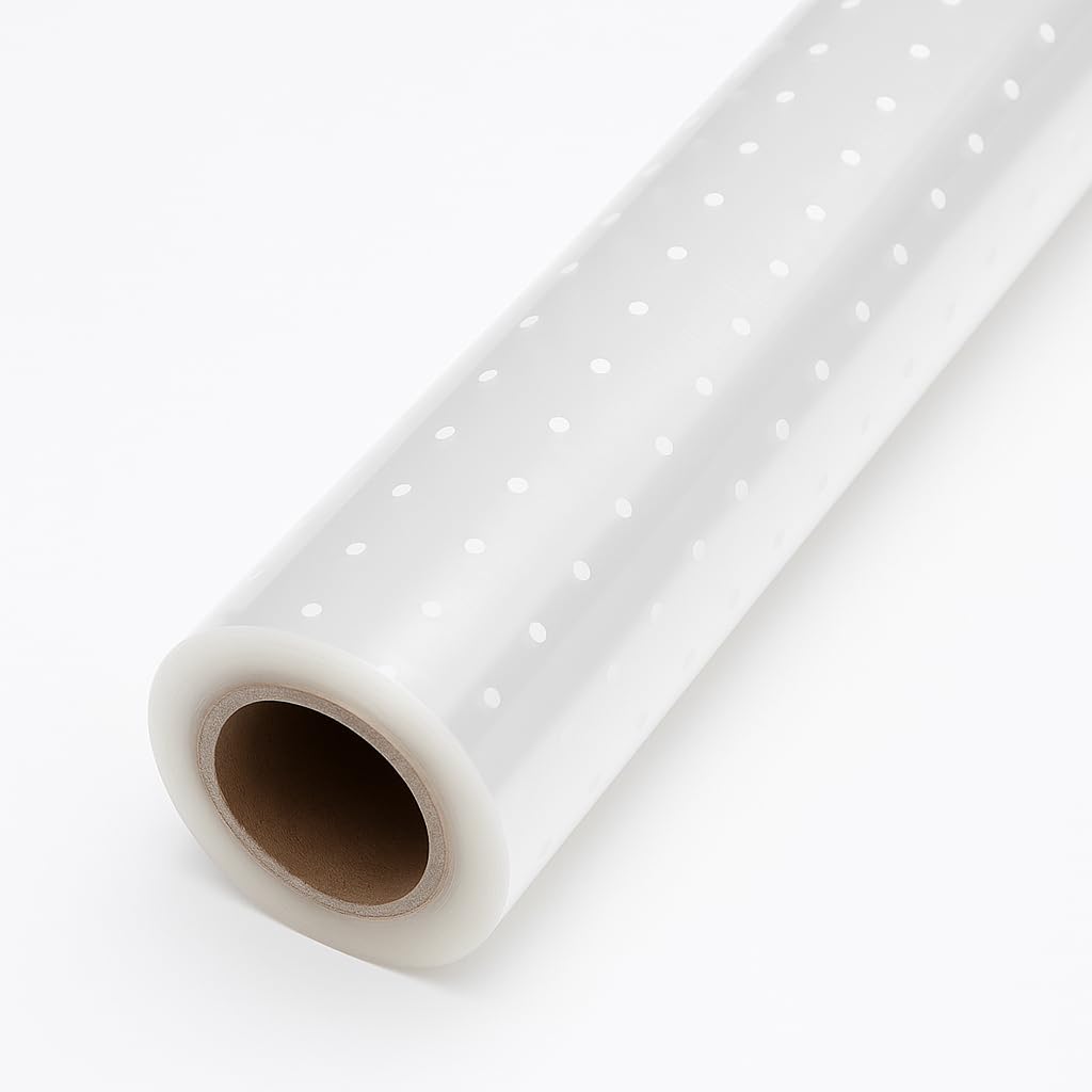 Floralcraft® 100 m × 80 cm White Dotted Cellophane Wrap Roll – 35 Micron Professional Florist & Hamper Film for Bouquets, Gift Baskets & DIY Packaging