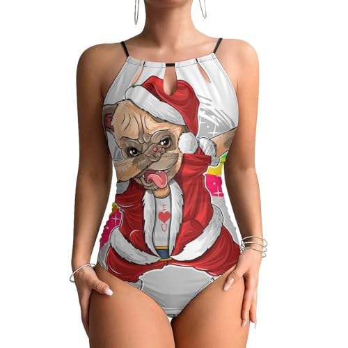 Swimsuit gainant contrôle ventre Santa Cute Pug monokini une pièce de plage