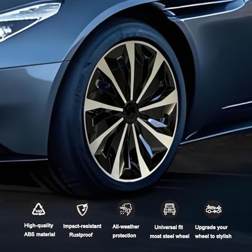 Image of Hubcap Wheel Covers Replacement R16 Size Hub Caps Universal-Fit Steel Wheel Rim Cap ABS Tire Cover for Most Cars Trucks SUV Sedans -Set of 4(16-inch,Silver-Black)