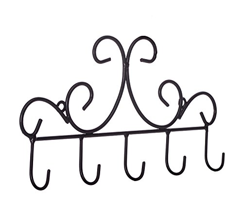 Wall Mounted Metal Hooks/Hangers - Door Hangers/Hooks - Decorative Organizer Rack With 6 Hooks For Keys Clothes Coats Hats Belts Towels Scarves Pots Cups Bags Kitchen Bathroom Garden (Black) (Lsyy001) #TOP7