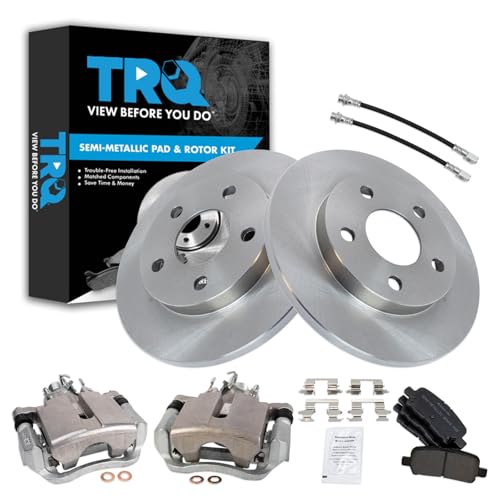 Image of TRQ Rear Brake Pad and Rotor Set Semi Metallic Rotors Calipers Compatible with 2004 Pontiac Grand Prix