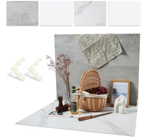 Image of 2 PCS 24x32 Inch Boards Photo Backdrop for Flat Lay, Food Table Top Photography Background, BEIYANG (Marble+Light Gray)