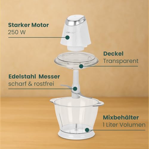 Clatronic Multizerkleinerer MZ 3579, 2 in 1 Multizerkleinerer und Ice Crusher in Einem, 250 Watt, weiß – Ansicht 7