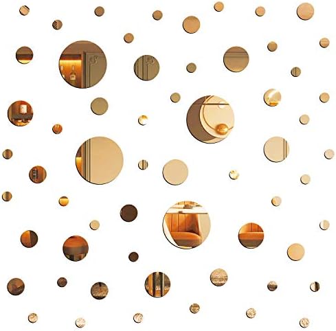 E EVENLIM 60 Pieces Gold Acrylic Round Circle Plastic Mirror DIY Wall Stickers Tiles Self Adhesive Decor for Living Dining Room Bedroom Bathroom Office Hallway House Mirrors Wall Decals Decorations…