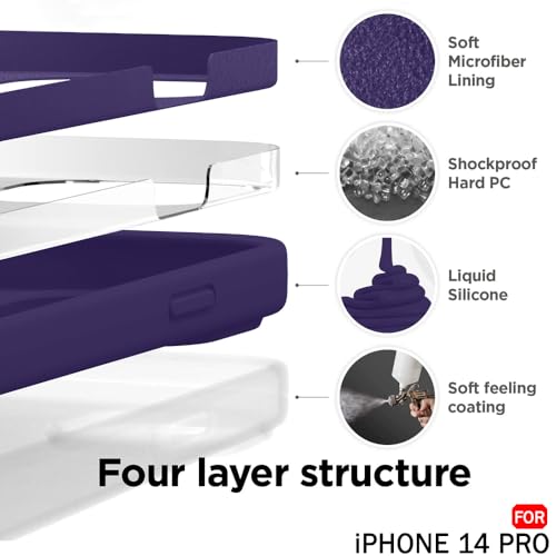 Image of TheGiftKart Liquid Silicone Back Cover Case for iPhone 14 PRO | Soft Micro-Fibre Lining Inside | Camera & Screen Protection | Shockproof Back Case Cover for iPhone 14 Pro (Silicone, Dark Purple)
