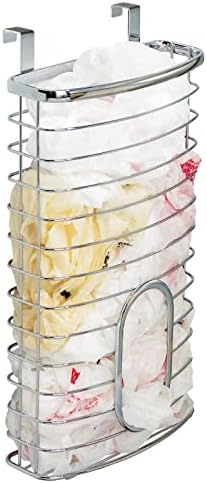mDesign Steel Hanging Cabinet Storage Organizer Holder for Kitchen, Pantry - Holds Plastic, Sandwich, Garbage, Grocery and Trash Bags; Wrap, Foil, Pack - Spira Collection - Chrome